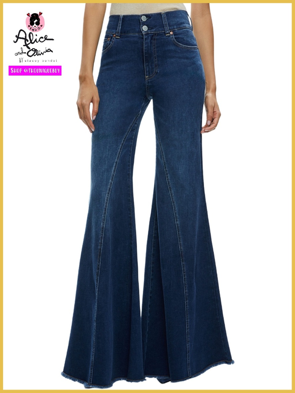 Alice + Olivia Beautiful High Rise Wide Leg Seamed Bell Jeans Pant